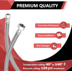 2-Pack EFIELD 16-inch Faucet Supply Lines, 1/2" FIP x 3/8" COMP Faucet Hose, Stainless Steel Braided Supply Line,(HOSE045)