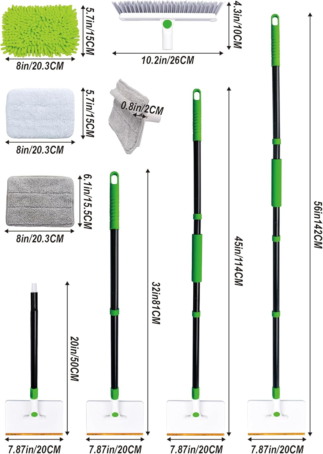 4-in-1 Baseboard Cleaning Tool with Extension Handle Baseboard Cleaning Brush 5 Reusable Pads 1 Stiff Bristle Brush Carpet Rake for Cleaning Baseboards Carpets Windows Walls Floors Bathrooms Kitchen