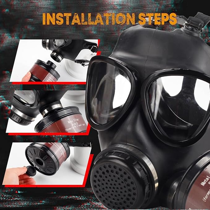 Gas Masks Survival Nuclear and Chemical, Gas Mask with 40mm Activated Carbon Filter, Tactical Full Face Respirator Mask for Chemicals, Gases, Paint, Vapors, Welding