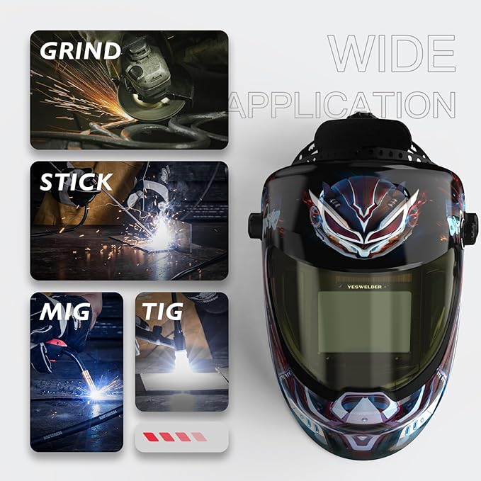 YESWELDER Auto Darkening Welding Helmet with SIDE VIEW, 180° Panoramic View, 1/1/1/1 True Color Solar Powered Welder Hood, Wide Shade 3/5-9/9-13 Welder Mask for TIG MIG ARC CUT and GRIND, LYG-Q800D
