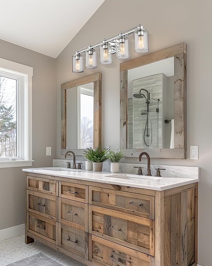 Chrome Vanity Light Fixtures, HWH 5-Light Bathroom Light Over Mirror, Modern Wall Sconce Lighting for Bathroom 37-inch, Chrome Finish, 5HLT63B-5W CH