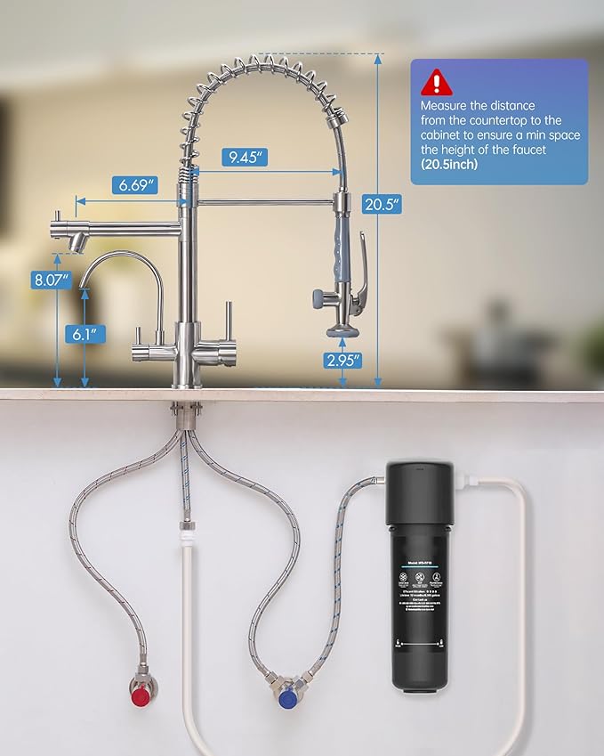 Fapully Commercial 3 Way Kitchen Faucets with Pull Down Sprayer and Water Filler,3 in 1 Kitchen Sink Faucet with Drinking Water Faucet Brushed Nickel