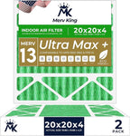 MervKing 20x20x4 Air Filter | MERV 13 | MPR 1500-1900 Ultra Max | 2-Pack | Pleated HVAC AC Furnace Replacement Air Filters | Actual Size: 19.88" x 19.88" x 4.31"