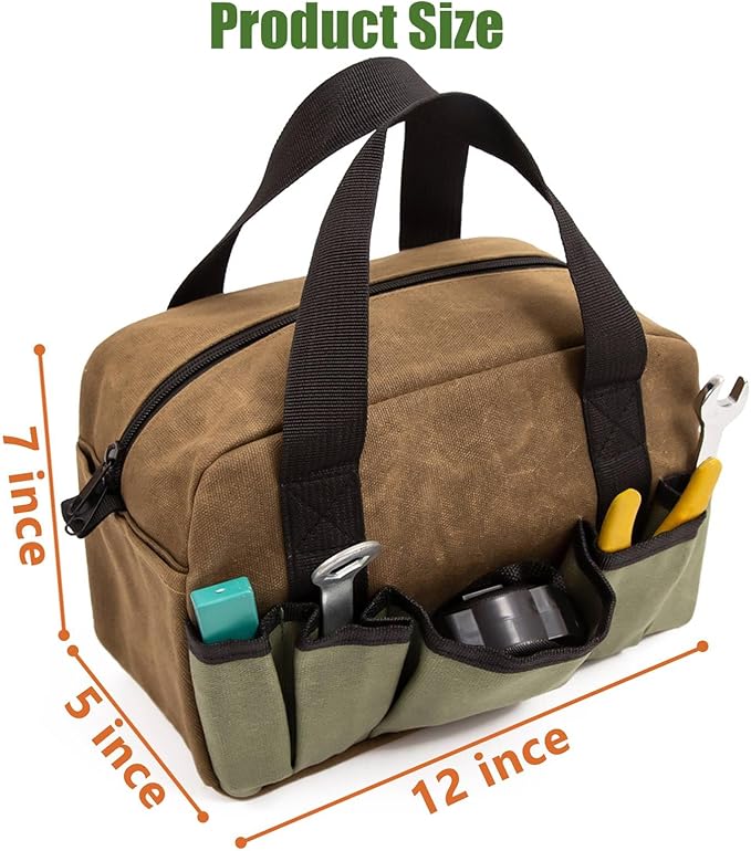 12-Inch Heavy Duty Tool Bag, Close Top Wide Mouth Tool Organizer Bag,Large Capacity Tool Bags for Men, Storage Bag for Storage Handbag for Screwdrivers,Wrench,Pliers Hand Tools