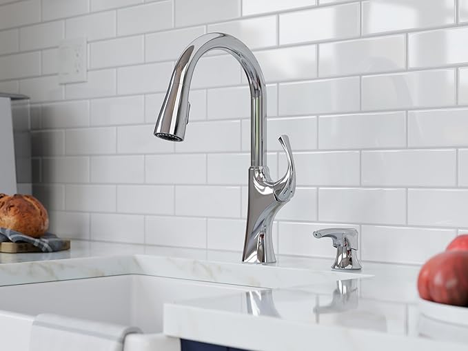 Pfister Miri 2.0 Kitchen Faucet with Pull Down Sprayer and Soap Dispenser, Single Handle, High Arc, NSF Certified, Polished Chrome Finish, F5297MRRC