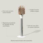 Ionic Dish Brush, Magnetized to Stand Upright, Stainless Steel with Replaceable Head, Silver