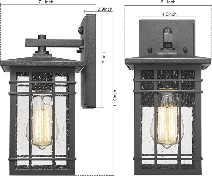 Dusk to Dawn Exterior Wall Lights, Outdoor Wall Lanterns Sensor Light Fixtures Wall Mount Waterproof Wall Sconce Anti-Rust Porch Light with Seeded Glass for Corridor, Garage, 1 Pack