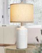 White Ceramic Table Lamp with Beige Shade: 3-Way Dimmable Night Stand Light Lamp 24.5" Modern Table Lamps for Living Room Bedroom End Table Office Entryway Lamps (Bulb Included