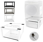 Washer and Dryer Pedestals - 24" W, 16" H, White Steel Universal Fit with Major Brands, Leak-Proof Laundry Pedestal with Drain Pan & Hose, Washer and Dryer Stand for Back Pain Relief, 800 lbs Capacity