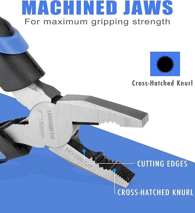 8-Inch Linesman Pliers with Rubber Grip Handle, Portable Home Hand Tools