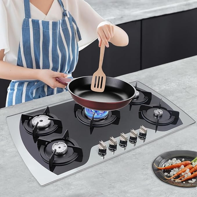 5 Burner Built-in Stainless Steel Gas Stove Top,30 Inch Gas Cooktop LPG/NG Gas Cooktop with 5 Adjustable Hob Burners for Commercial Household