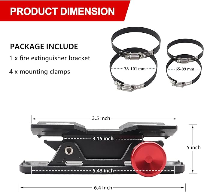 Quick Release Fire Extinguisher Mount - Aluminum Adjustable UTV Roll Bar Fire Extinguisher Holder Mounting Bracket for Jeep Wrangler TJ JK JL JKU Polaris RZR Ranger Can-Am X3 Universal