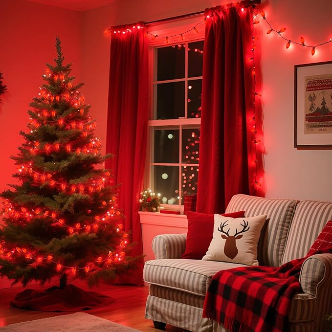 Brightown C9 LED Replacement Christmas Bulbs, 25 Pack Red Shatterproof C9 Bulbs, Waterproof Commercial LED Holiday Bulb for Christmas String Light, E17 Intermediate Base, Dimmable