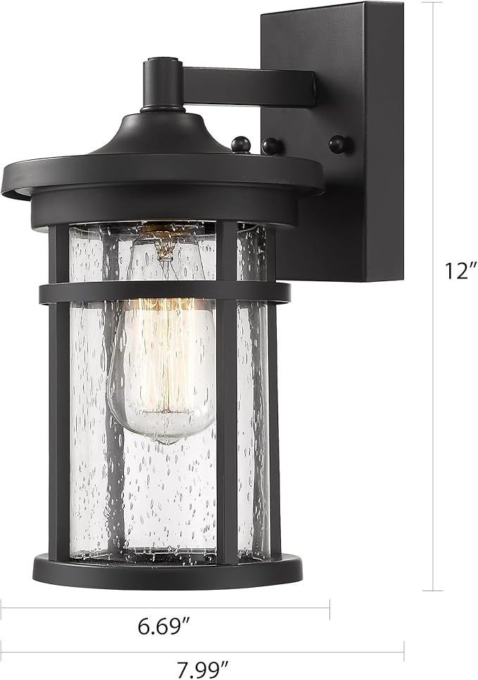 Outdoor Wall Sconces, Exterior Lantern Lighting Fixture, Mounted Lights for Patio, Porch, Garden, Balcony (Black, 12" H-2Pack)
