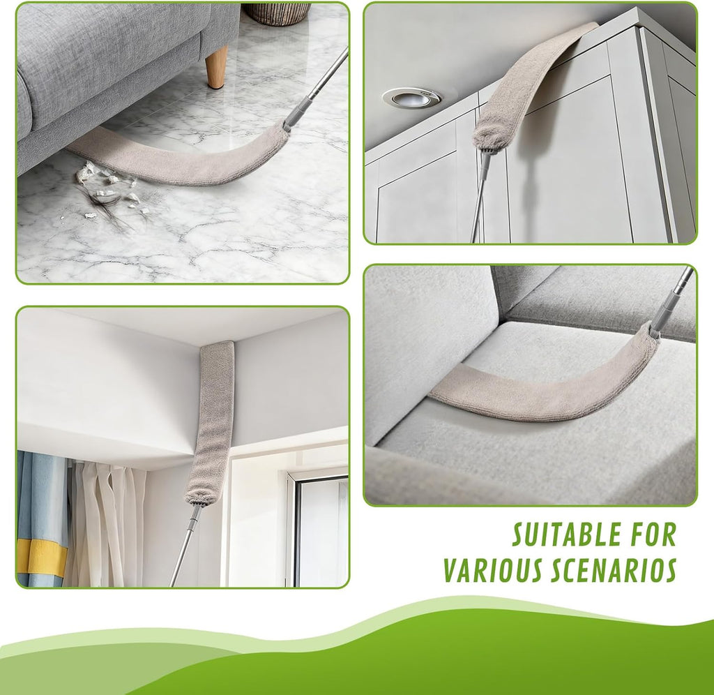 100-inch Duster with Extension Pole, 9-in-1 Cobweb Duster Kit Includes Spider Web Brush & Flat Gap Cleaner for High Ceiling, Fan, Under Appliances, Car, Home Deep Cleaning