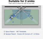 Commercial Faucet with Sprayer 25" Height 8" Adjustable Center 10" Swing Spout,Brass Constructed Wall Mount Kitchen Sink Faucet with Pull Down Pre-Rinse Sprayer for 1/2/3 Compartment Sink