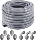 1/2inch 100ft Liquid-Tight Conduit and Connector Kit,Flexible Non-Metallic Liquid Tight Electrical Conduit Kit with 5 Straight and 3 90-Degree Conduit Connector Fittings,(1/2" Dia, 100 Feet)