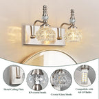 Modern Glass Crystal Vanity Light - Vintage Bathroom Lighting Fixtures Over Mirror, 2 Light Vanity Lights G9 Bulb (11.81 Inch, Nickel)