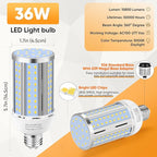 6 Pack 36W Corn LED Light Bulb,(320 Watt Equivalent)Fanless E26/E39 Medium/Large Mogul Base LED Cob Lamp 5000K Daylight 5,400LM for Outdoor Indoor Garage Warehouse Factory Workshop Street Backyard