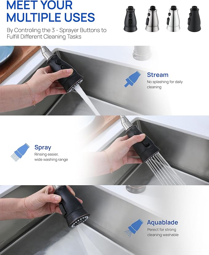 J-HVA Oil Rubbed Bronze Pull Down Kitchen Faucet Head Replacement with 15 Adapters - Kitchen Sink Faucet Spray Nozzle Head Replacement 3-Function Tap Sprayer Head for Kitchen Sink