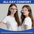 Anti Fog Safety Goggles Over Glasses, ANSI Z87.1 Certified Eye Protection for Chemistry Lab Work & Industrial Use - Wide Vision Clear Lens - Extreme Impact Resistance - Adjustable Strap (2 Pack)