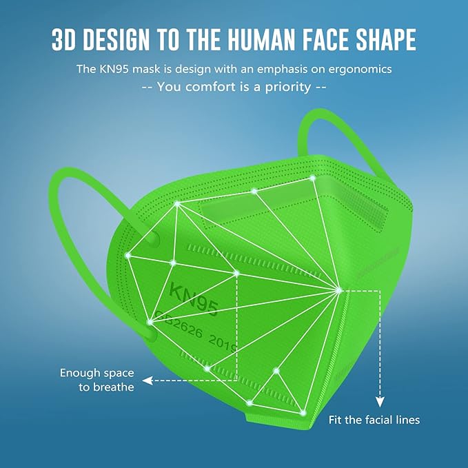 WWDOLL KN95 Face Mask 50 Pack, 5-Layers Breathable KN95 Masks, Green