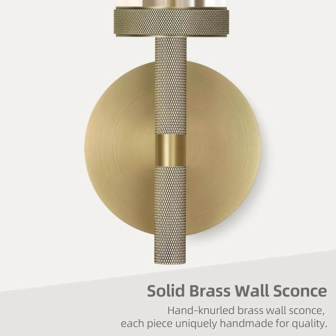 Modern Brass Hardwired Wall Sconces, 21'' Knurled Bathroom Wall Sconce, Indoor Wall Sconce,Copper and Tube Glass Vanity Light, for Living, Bedroom, Hallway, Staircases, Include Bulbs