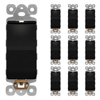 LIDER Minimalist Design Matte Finish Lighted Decorator Switch, Frameless Paddle Light Switch with Locator Light, Grounding Screw,15A 125V, UL Listed, LS15-1P-BK10P, Black, 10 Pack