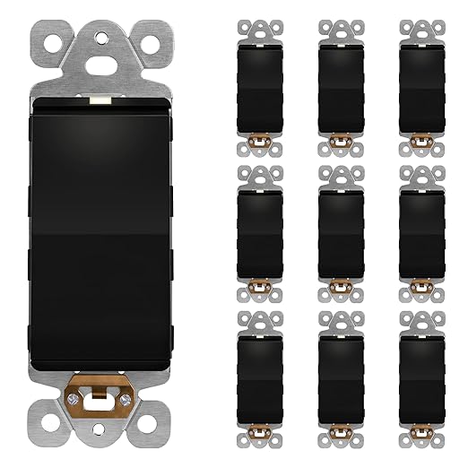 LIDER Minimalist Design Matte Finish Lighted Decorator Switch, Frameless Paddle Light Switch with Locator Light, Grounding Screw, 3-Way or Single Pole, 15A 120V, UL Listed,LS15-3W-BK10P, Black,10 Pack