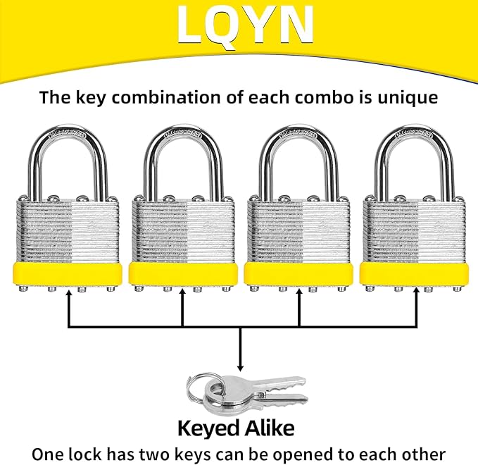 Padlocks with Same Key, LQYN 24 Pcs Laminated Keyed Padlock (1-9/16", 40mm), Keyed Alike Locks, Normal Shackle, for Storage Locker, Hasp Latch, Toolbox, Sheds