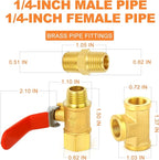 GASHER 6PCS 1/4 Inch NPT Brass Pipe Fitting, Ball Valve, Barstock Tee Brass Pipe Fitting and Air Hose Fitings