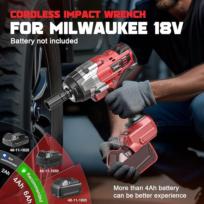 Cordless Impact Wrench 1/2 inch Compatible with Milwaukee 18v Battery, 1700 Ft-lbs High Torque Impact Driver with 6Pcs Sockets & Storage Case, Electric Impact Gun with 4-Speed & LED Light
