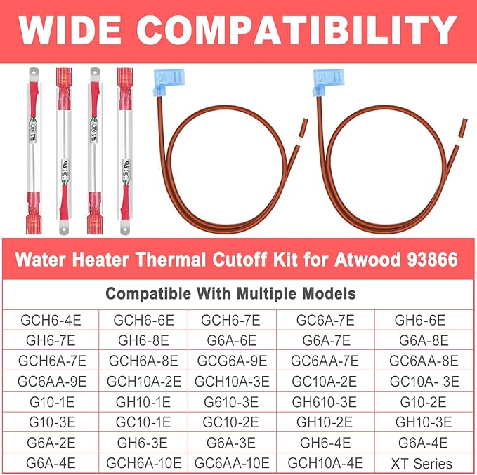 4PCS RV 93866 Water Heater Thermal Cutoff Kit, Replacement OEM Part Thermal Fuse, Toilet Part Mobile Fittings For RV Atwood 91447 93866 Water Heater GCH6-4E GH6-6E G6A-6E GCH6A-7E GCG6A-9E XT Series