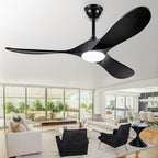 52 Inch Black Ceiling Fans with Lights and Remote,3 Blades Outdoor Wood Propeller Rustic Grey Ceiling Fans,Quiet Noiseless DC Motor,for Farmhouse,Living Room,Bedroom,Indoor