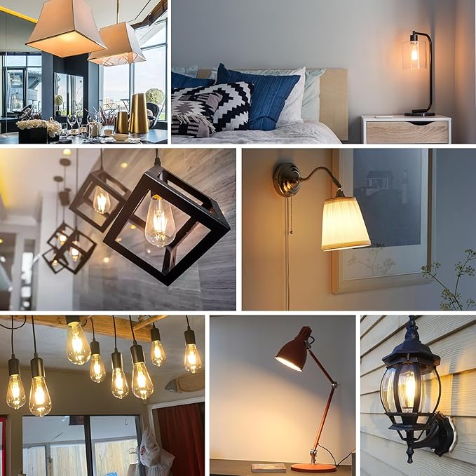 Jensense Edison LED Light Bulbs 8Watt Dimmable, 2700K Warm White, E26 Base, 60watt Equivalent, Vintage Bulbs 800lm CRI 90 Clear Glass, 32 Pack
