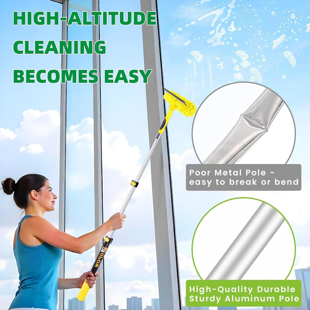 Professional Window Squeegee with Telescoping Extension Pole, 2 in 1 Shower Cleaning with Telescopic Pole, 36'' Extension Washing Tools with Rotating Head for Indoor/Outdoor High Window Glass