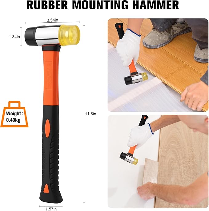 43-Piece Laminate Flooring Tools with Sturdy Double-Ended Hammer, Steel Return Hooks, Snug-Fitting Two-Handed Knocking Block with Handle and Shims, Flooring Tools Perfect for Home and Professional Use