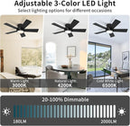 42 Inch Black Ceiling Fans with Lights and Remote, LED Low Profile Flush Mount Ceiling Fan for Bedroom, Living Room, Patio, Quiet DC Motor, 5 Blades