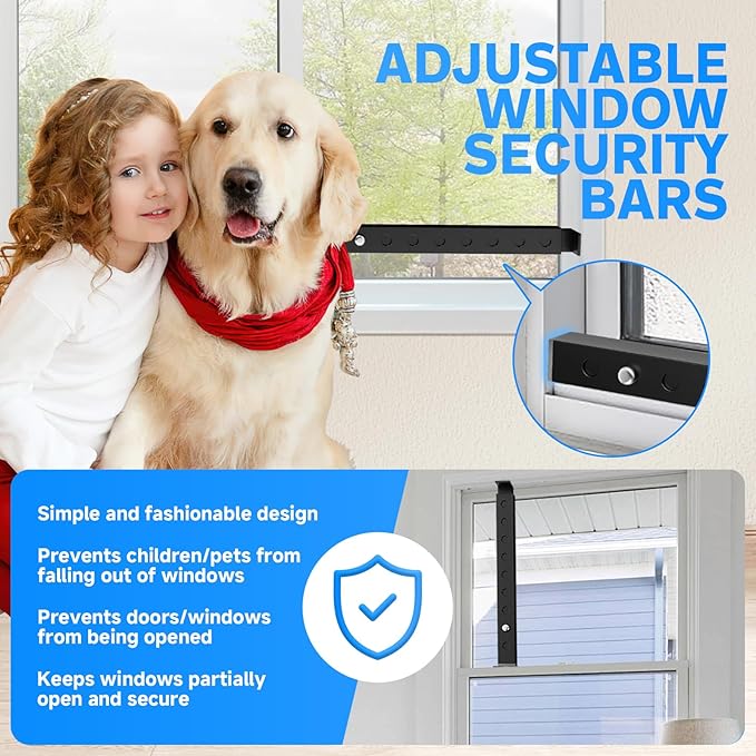 Adjustable Window Lock Bars Vertical, Small Window Bars Security Inside, Window Locks for Up and Down Windows, Window Ac Unit Ssecurity Bars Extends from 9.8-16.7 in -Black (Steel 4 Pcs)