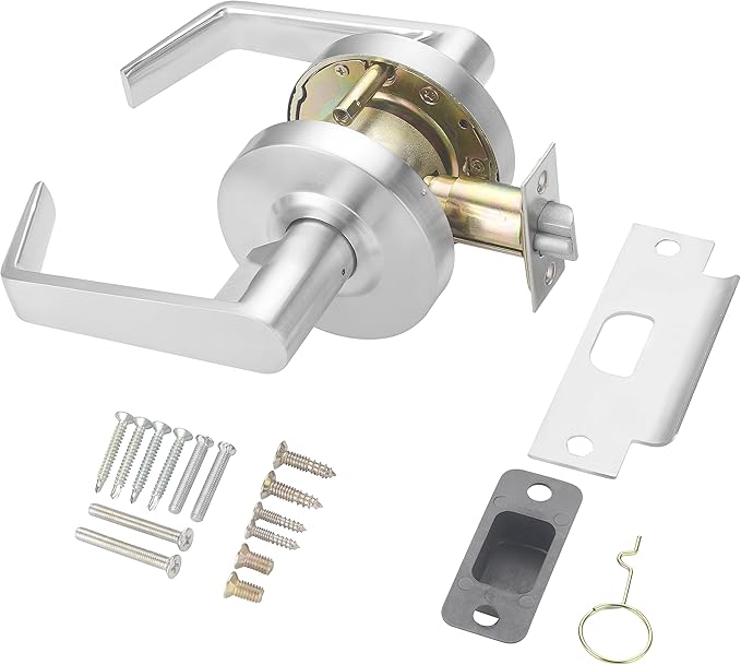 CLG HARDWARE Commercial Lever Door Lock - Heavy-Duty Locking Door Handle, Designer Door Handles, Cylindrical Lever Lock, Non-Handed Grade 2 Industrial Door Handle, 26D Satin Chrome, Passage/Closet