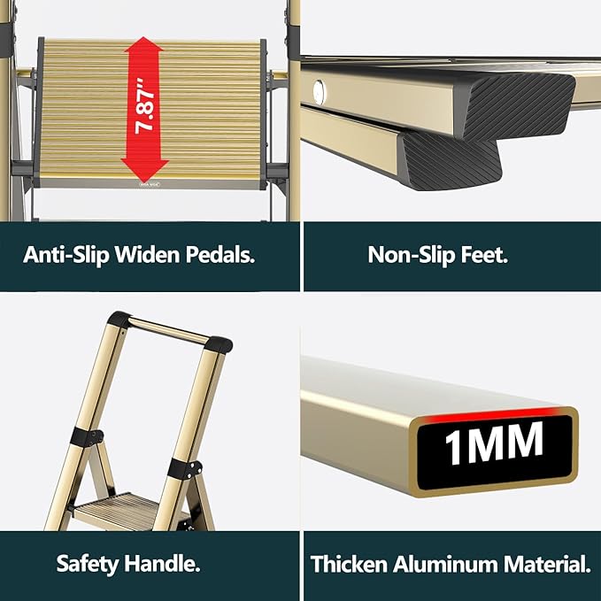 WOA WOA 6 Step Ladder, Lightweight Folding Ladder with Non-Slip Wide Pedals, Ladder with Safe Grip Handle, Easy to Open and Close, Suitable for Home and Outdoor - Brown Gold