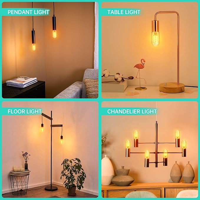 AMDTU E26 Edison Bulbs 60 Watts Equivalent, 600 Lumens LED Bulbs 7W, Ultra Filament Spiral E26 Base Edison LED Bulbs Dimmable, Warm Yellow 2200K T45 Amber Glass Tubular Light Bulbs 2 Pack