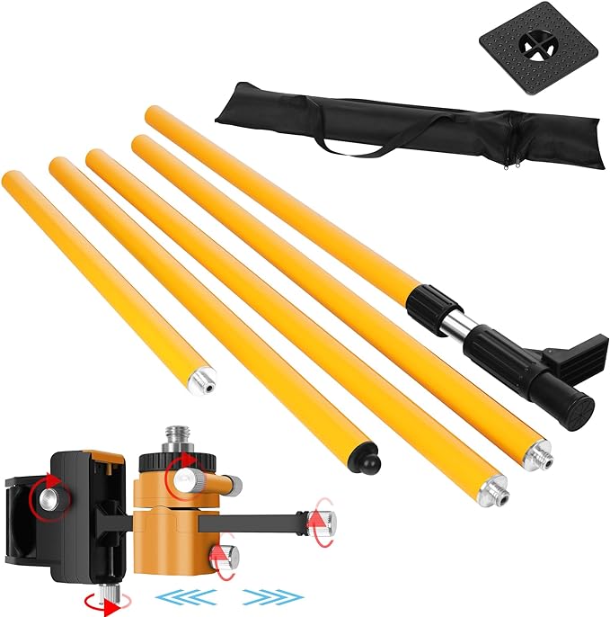 13.8 Ft/4.2 M Laser Level Pole, Multi functional fine-tuning gimbal, 1/4adapter, 5/8 "-11 nut for rotary and linear lasers