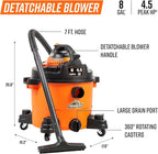 Armor All VBV809 0901 8-Gallon 4.5 Peak HP Wet/Dry Vacuum with Detachable Blower, Orange