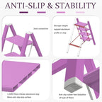 4 Step Lightweight Folding Ladder for Home, 330lbs Aluminum Step Ladder Anti-Slip for Kitchen, Step Stool Foldable Adults for Closet, 330lbs - Light Purple