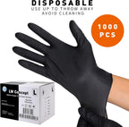 LW Concept - Black Nitrile Gloves - Latex & Powder-Free, Disposable, Strong, Food Handling
