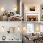 Set of 2 Wall Sconces for Bathroom, Modern Vanity Light Fixtures, Gold Wall Mount Lighting Lanterns, Farmhouse Wall Lights with Double Clear Glass Shade for Bedroom Living Room Mirror Hallway