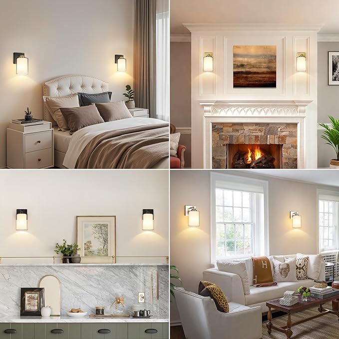 Set of 2 Wall Sconces for Bathroom, Modern Vanity Light Fixtures, Nickle Wall Mount Lighting Lanterns, Farmhouse Wall Lights with Double Clear Glass Shade for Bedroom Living Room Mirror Hallway