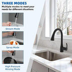 Hibbent Curved Pull Down Kitchen Faucet Head Replacement, 3-Function Kitchen Sink Spray Nozzle with 14 Adapters, Anti-Splash, Compatible with Kohler Bent Faucets, Oil-Rubbed Bronze