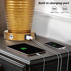 25" Retro Gold Farmhouse Jar Table Lamps Set of 2, 3 Way Touch Control Rustic Bedside Lamps with USB A+C Ports & AC Outlet, Pot Nightstand Lamps for Bedroom Living Room (LED Bulbs Included)